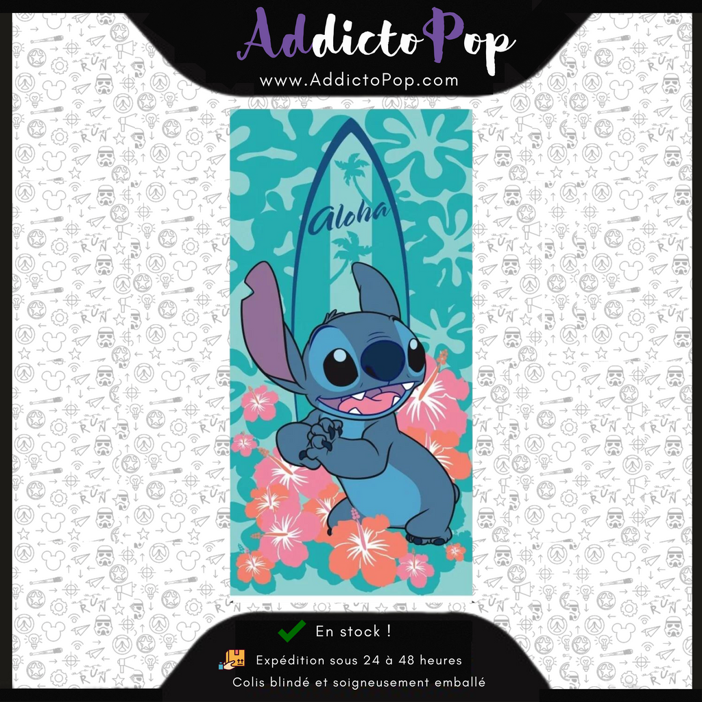 Serviette De Plage Stitch Enfant - 70x140 Cm - 100% Coton - Lilo Et Stitch - Idée Cadeau