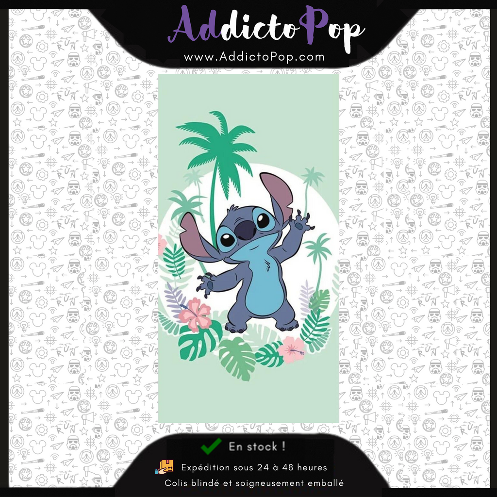 Drap De Plage Lilo And Stitch 70x140 Cm En Coton - Serviette De Bain Stitch Bleu
