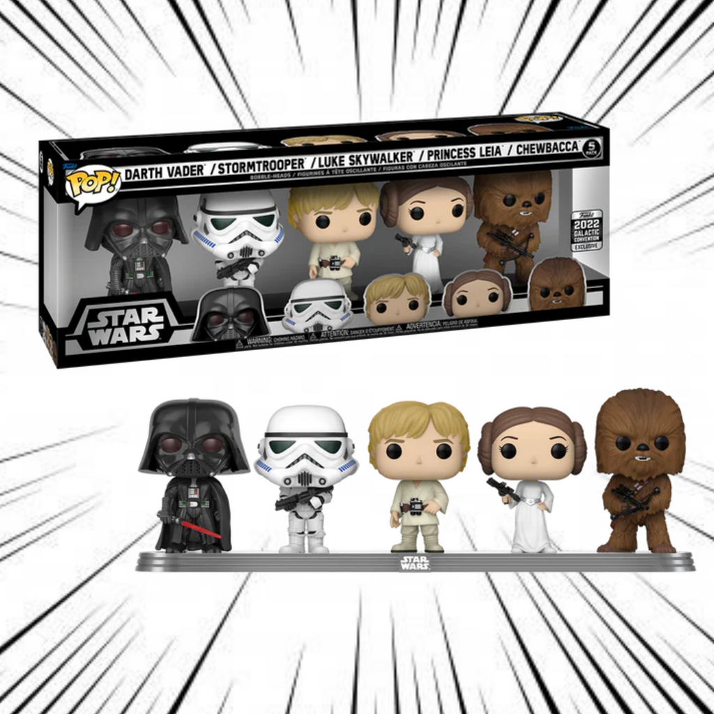 Funko Pop! Vinyl: Star Wars - Darth Vader, Stormtrooper, Luke Skywalker,  Princess Leia and Chewbacca - 5 Pack (Shared Galactic Convention