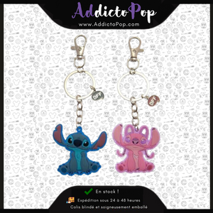 Set of 2 Stitch &amp; Angel BFF Metal Keychains 