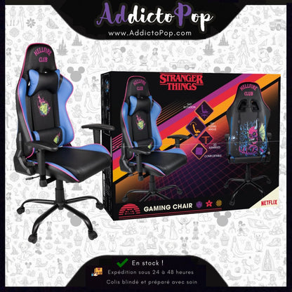 [Konix] Chaise de Bureau Stranger Things Gaming Premium - Inclinaison siège 150° - Cuir PVC - Coussin lombaires et cervicaux - Motif Hellfire Club
