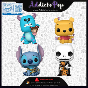 Lot de 4 Funko Pop! Disney 2026 – Stitch with Movie Reel, Jack Skellington with Box, Sulley with Boo & Winnie with Butterflies (Special Edition) 🕓[ETA:09/2026]