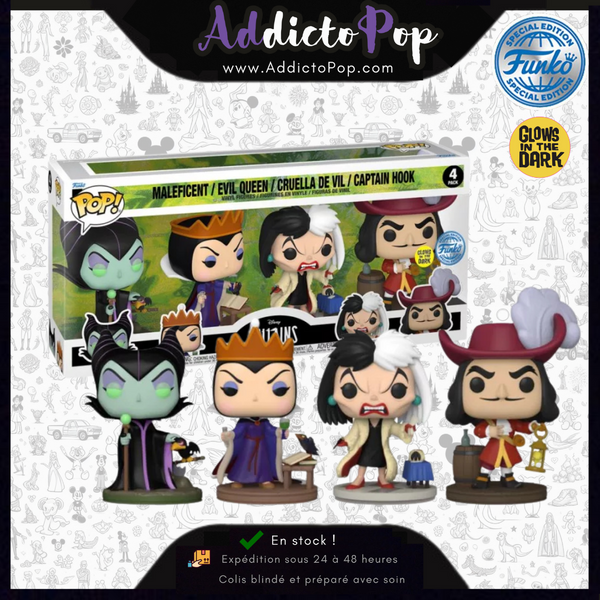 Funko Pop! Disney Villains [4-Pack]  - Maleficent/Evil Queen/Cruella De Vil/Captain Hook (GITD) (Special Edition)